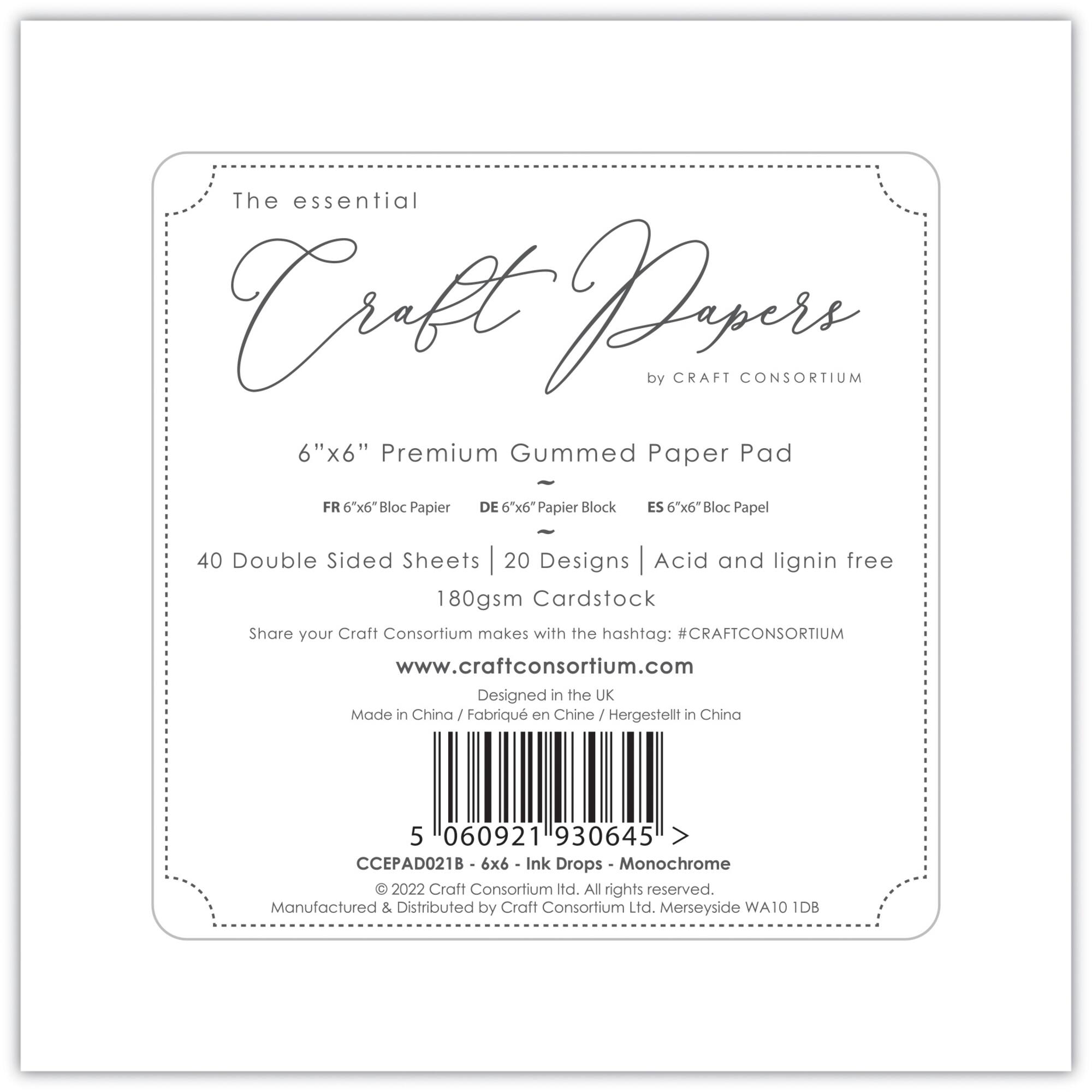 Craft Consortium Ink Drops Monochrome Double-Sided Paper Pad, 6" x 6"